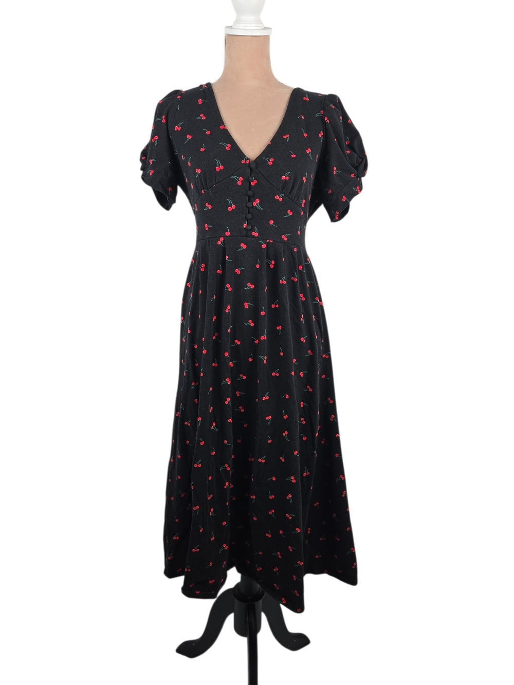 Betsey Johnson Cherry Print Midi Dress Black Size M